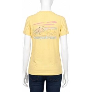 Vineyard Vines Shirt Womens Small Yellow Bicycle Beach Graphic Pocket Tee Cotton